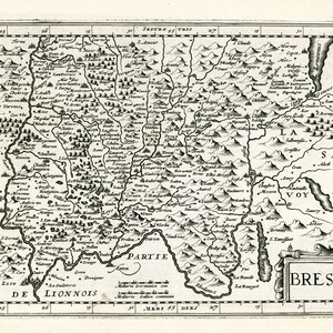 Bresse: 1636. Mercator et al. auth., une carte sur toile de coton épaisse, environ 56x70cm