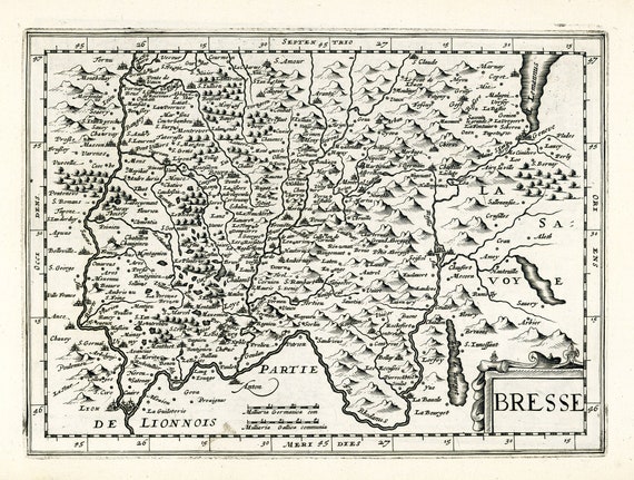 Bresse: 1636. Mercator et al. auth., une carte sur toile de coton épaisse, environ 56x70cm