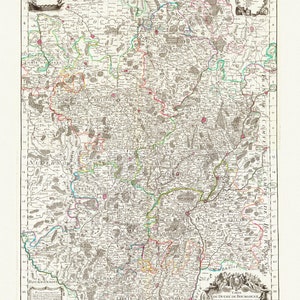 Burgundy: Delisle, (Guillaume de,1675-1726), Bourgogne, 1709 , carte sur toile de coton épaisse, environ 56x70cm