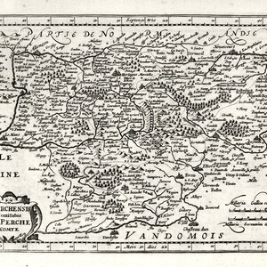 Maine: Perchensis Comitatus  La Perche Comte.1636. Mercator et al. auth., une carte sur toile de coton épaisse, environ 56x70cm