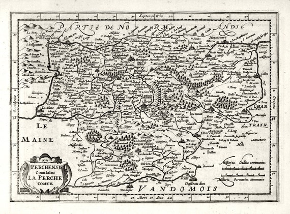 Maine: Perchensis Comitatus  La Perche Comte.1636. Mercator et al. auth., une carte sur toile de coton épaisse, environ 56x70cm