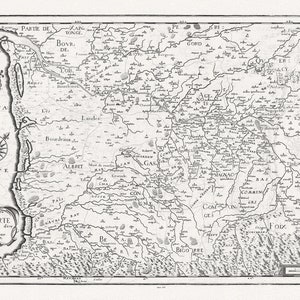 Mariette, Carte generale de Guyenne, 1653, carte sur toile de coton épaisse, environ 56x70cm