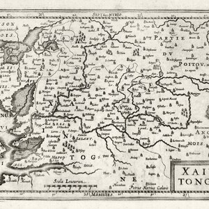 Poictou: Xaintonge.1636. Mercator et al. auth. , une carte sur toile de coton épaisse, environ 56x70cm