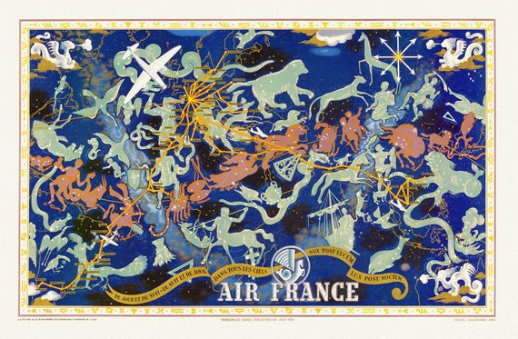 Lucien Boucher, Air France  De nuit et de jour dans tous les ciels, 1939, sur toile de coton épais, 56x70cm environ