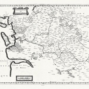 Poictou: Mariette, Xaintonge et Angoumois, 1653 , carte sur toile de coton épaisse, environ 56x70cm