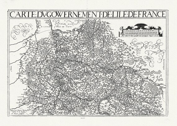 L'isle de France: Michel de La Rochemaille et Le Clerc, Carte du Gouvernement de lIle de France, 1632, sur toile de coton épaisse, 56x70cm