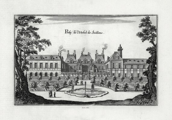 Merian, V. 1. Prosp. de l'Hostel de Soissons, Paris, 1660 ,une carte sur toile de coton épais, 56x70cm environ