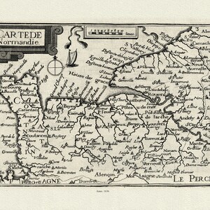 Normandy: Tassin, Carte de Normandie, 1636 , carte sur toile de coton épaisse, environ 56x70cm