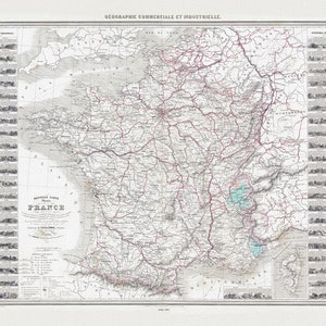 Alexandre Vuillemin,  Pl. 3., Nouvelle carte illustree de la France, 1861 ,une carte sur toile de coton épais, 56x70cm environ