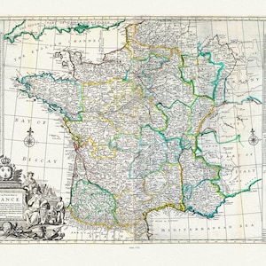 Moll, France, 1732, une carte sur toile de coton épaisse, environ 56x70cm