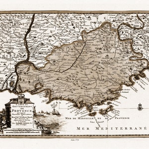 Provence: van der Aa, Carte du gouvernement de Provence, 1714 Ver. S , une carte sur toile de coton épaisse, environ 56x70cm