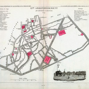 Perrot, Paris 12 Me. Arrondissement  Quartier St. Marcel. No. 46, 1834 , une carte sur toile de coton épaisse, environ 56x70cm