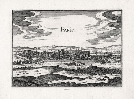 Tassin, Ville de Paris II, 1636, carte sur toile de coton épaisse, environ 56x70cm