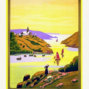 Brittany, Excursions en Bretagne  , une affiche de voyage sur toile de coton épaisse, environ 56 x 70cm