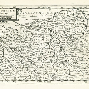Biturigum Ducatus.1636. Mercator et al. auth. Loire , une carte sur toile de coton épaisse, environ 56x70cm