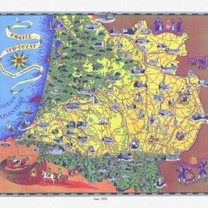France Sud , Ouest Touristique et Monumentale, 1950, 50x70cm sur toile