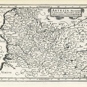 Artois. Artesia descriptio.1636. Mercator et al. auth. , une carte sur toile de coton épaisse, environ 56x70cm