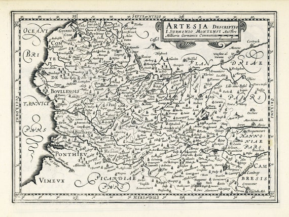 Artois. Artesia descriptio.1636. Mercator et al. auth. , une carte sur toile de coton épaisse, environ 56x70cm