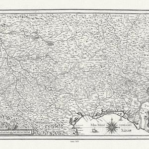 Languedoc: Mariette, Carte du Languedoc, 1653, une carte sur toile de coton épaisse, environ 56x70cm