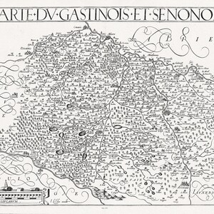Michel de La Rochemaille et Le Clerc, Carte du Gastnois et Senonois, 1632, carte sur toile de coton épaisse, environ 56x70cm