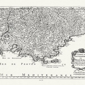 Provence: Merian et Zeiler, Comte, et Gouvernement de Provence, 1663 , une carte sur toile de coton épaisse, environ 56x70cm