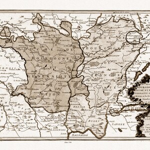 Burgundy: de Fer, Les deux Bourgognes Duche et Comte Generalite de Dijon,1705 Ver. S,, carte sur toile de coton épaisse, environ 56x70cm