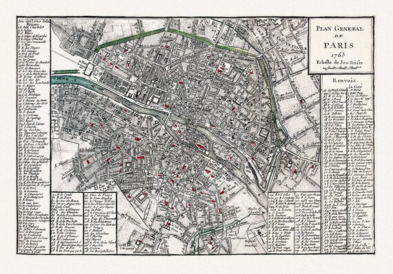 Pasquier, Plan general de Paris, 1765, carte sur toile de coton épaisse, environ 56x70cm