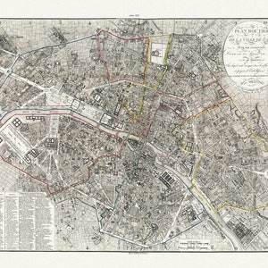 Paris,divise en 12 arrondts, sur lequel sont indiqués tous les changemens et projets d'embellissemt.1823. carte sur toile de coton  56x70cm
