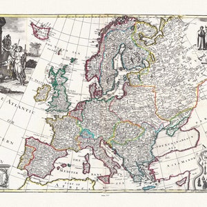 Willdey, No. 3. Europe, 1717 ,une carte sur toile de coton épais, 56x70cm environ