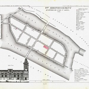 Perrot, Paris 9 Me. Arrondissement  Quartier de l'Ile St. Louis. No. 33, 1834, une carte sur toile de coton épaisse, environ 56x70cm
