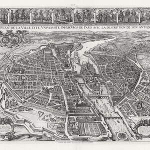 Tavenier, Pl. XVI. Ville de Paris, 1630 , carte sur toile de coton épaisse, environ 56x70cm