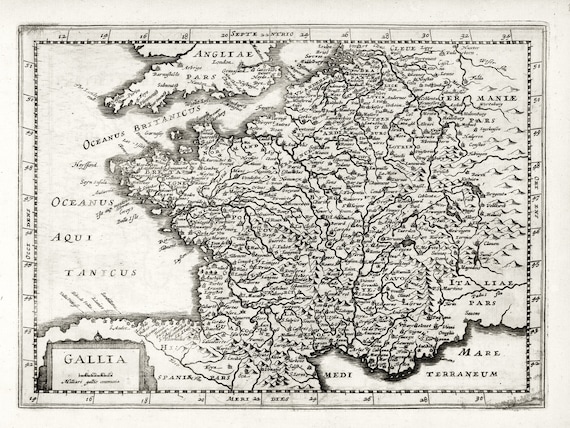 Gallia..1636. Mercator et al. auth., une carte sur toile de coton épaisse, environ 56x70cm