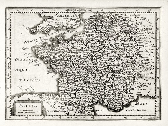 Gallia..1636. Mercator et al. auth., une carte sur toile de coton épaisse, environ 56x70cm