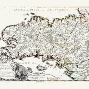 Bretagne: Rossi, Governo Gnale del Ducato di Bretagna,  Brittany, 1692, une carte sur toile de coton épaisse, environ 56x70cm