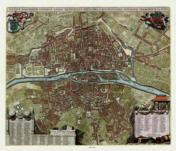 Lutetiae Parisiorum universae Galliae metropolis (Paris),1709, map on durable cotton canvas, 50 x 70 cm APPROX.