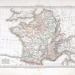 Andriveau et Goujon, Gallia Anciennes, 1816, une carte sur toile de coton épaisse, environ 56x70cm