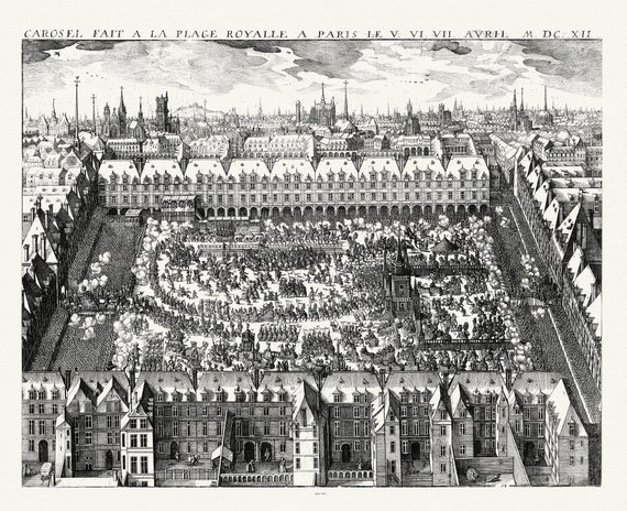 Carosel fait a la Place Royalle a Paris le  avril M.DC.XII, 1612, Merian et Chastillon auth.,sur toile de coton épaisse,56x70cm