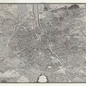 Paris. Plan de Turgot, 1739 ,une carte sur toile de coton épais, 56x70cm environ