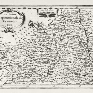 Languedoc: La partie Septentrionale du Languedoc.1636. Mercator et al. auth. , une carte sur toile de coton épaisse, environ 56x70cm
