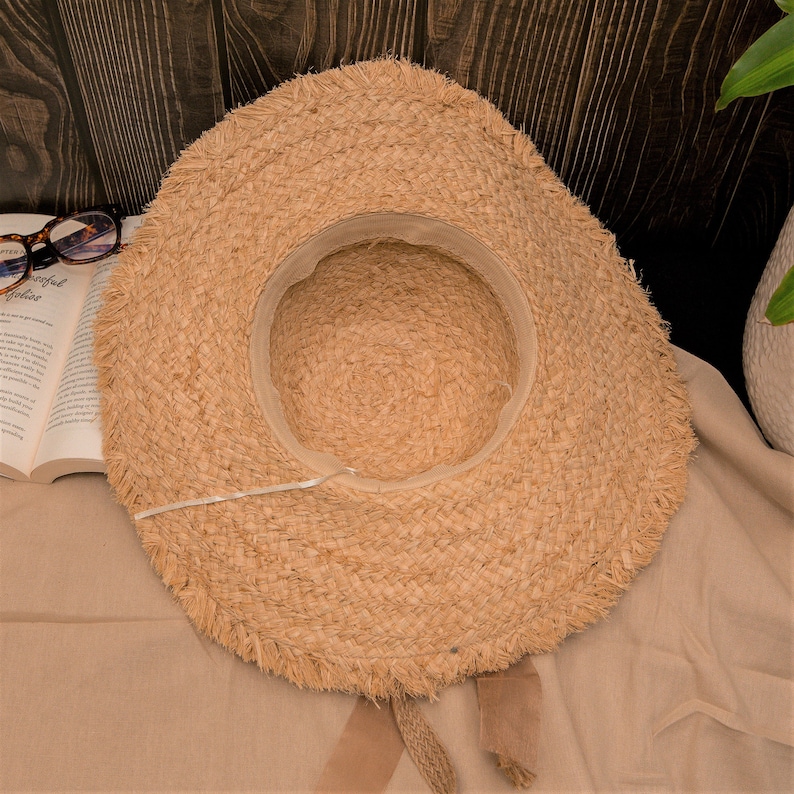 French Retro Summer Sun Hat Cloche Straw Boater Wide Brim Hat Canvas Sheer Ribbon Coralie