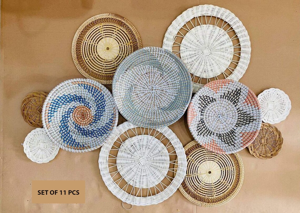 Set of 11 Colorful Wall Rattan Plate Hanger Wall Plate Boho Etsy