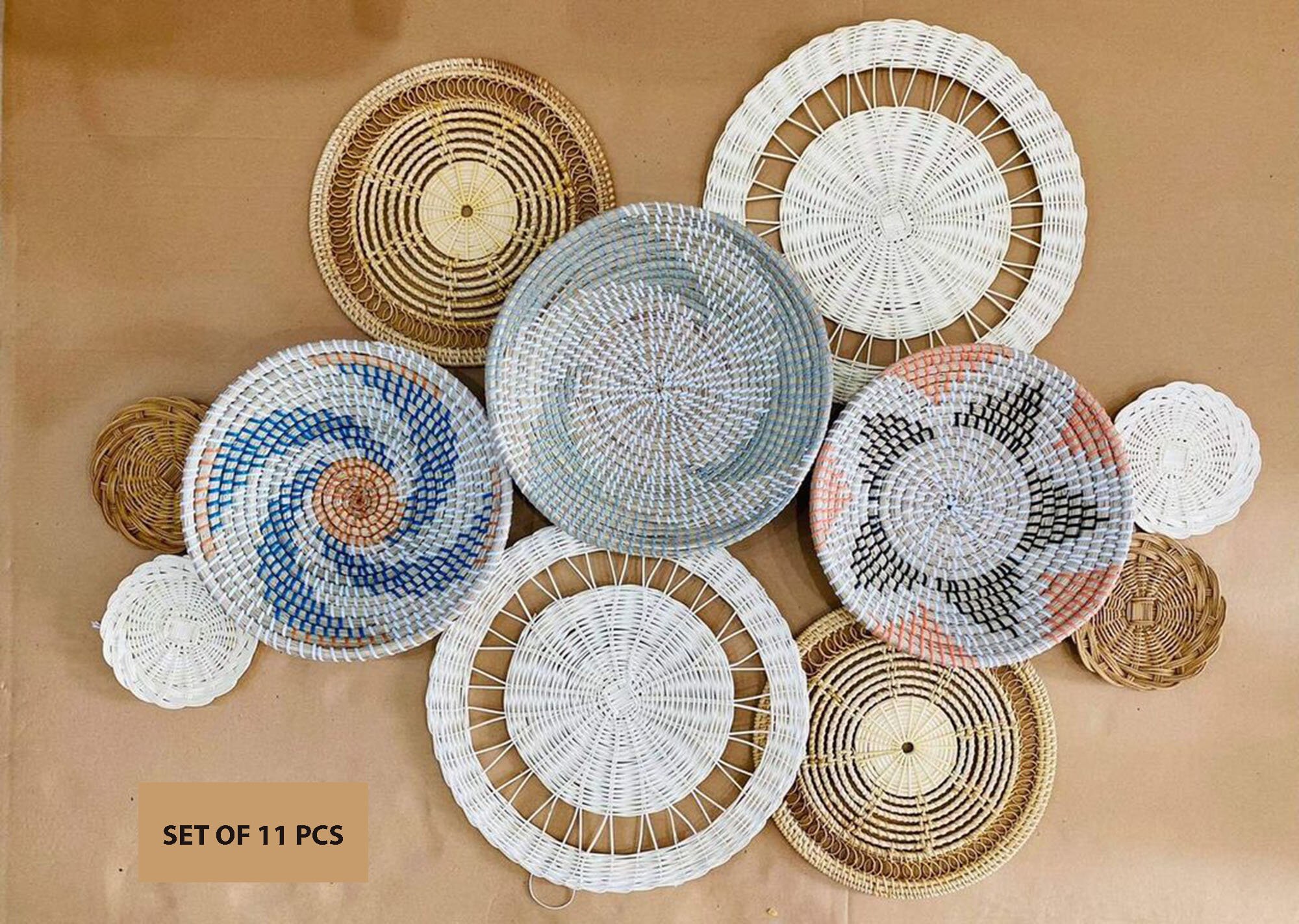 Set of 11 Colorful Wall Rattan Plate Hanger Wall Plate Boho Etsy