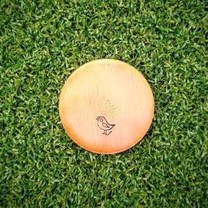 Copper or Brass hand stamped custom golf ball marker. Personalised paint fill and flame torching. Anniversary gift. Necklace pendant. RPG.