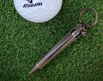 Brass mini retro bolt action pen - Personalised name laser engraving. Writing tool, Golf score card pen. EDC, pocket carry, camping kit.