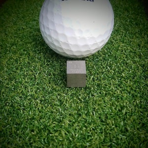 Titanium cube custom golf ball marker - 10mm with laser engraved personalisation. 10th wedding anniversary gift. Game piece token. RPG token