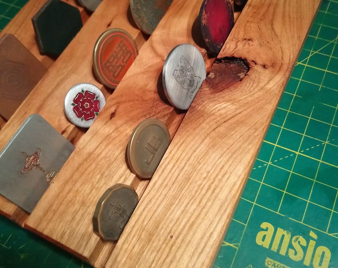 Cherry hard wood golf ball marker display plinth - With laser engraved personalisation. Wooden challenge coin stand. Presentation board.
