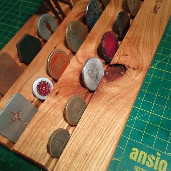 Cherry hard wood golf ball marker display plinth - With laser engraved personalisation. Wooden challenge coin stand. Presentation board.