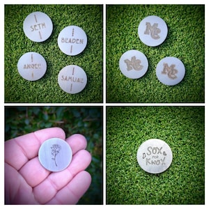 Marcador de pelota de golf personalizado - Acero inoxidable o magnético - Texto o logotipo grabado con láser. Moneda de decisión EDC. Regalo de aniversario de bodas.