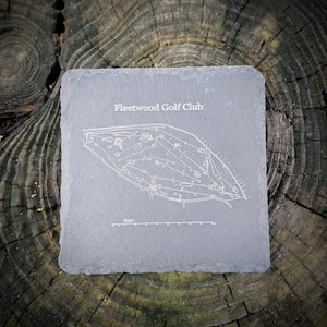 Personalisierter Schieferuntersetzer - Lasergravierter Text, Handschrift, Linienkunst oder Logo. Golf Platz Karte Stein Plakette. Geschenk zum Hochzeitstag.