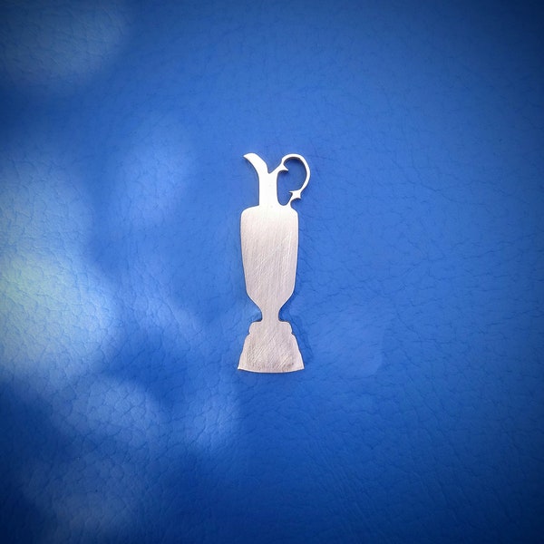 Stainless Steel golf ball marker - The Claret Jug laser engraved with personalised initials. British Open Championship trophy. Keyring charm